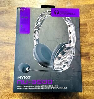 Nyko Nu-3500 Wired Headset Headphones Adjustable Boom Mic Universal Gray Camo